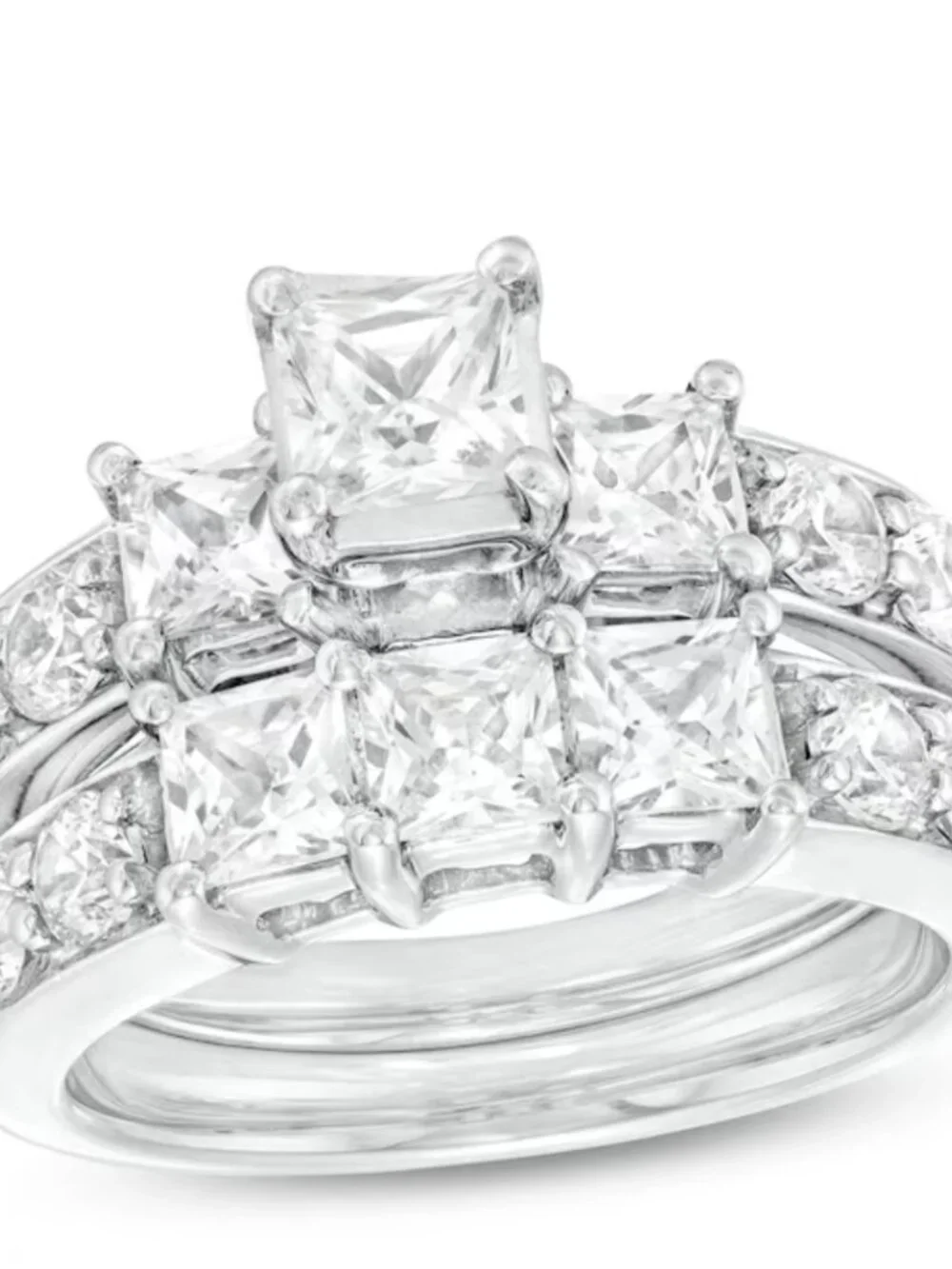 Life Time Warranty Zales 3 CT. T.W. Princess-Cut Diamond Three Stone Bridal Set